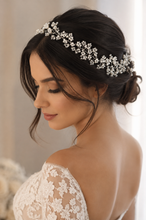 Tocado Flexible de Cristales y perlitas en forma de flores