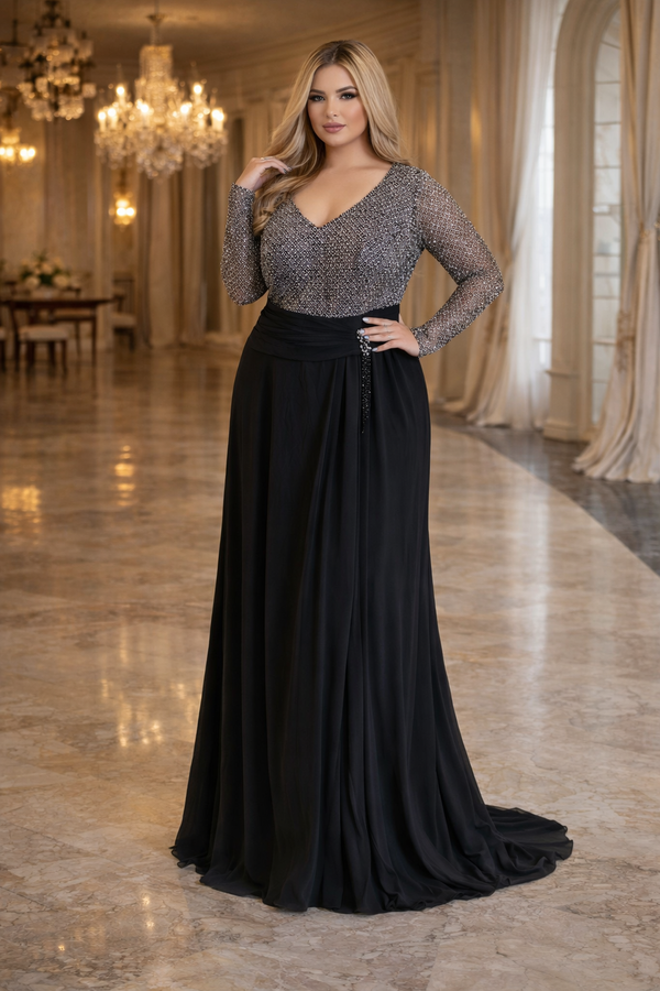 Woman in Black Silver dress