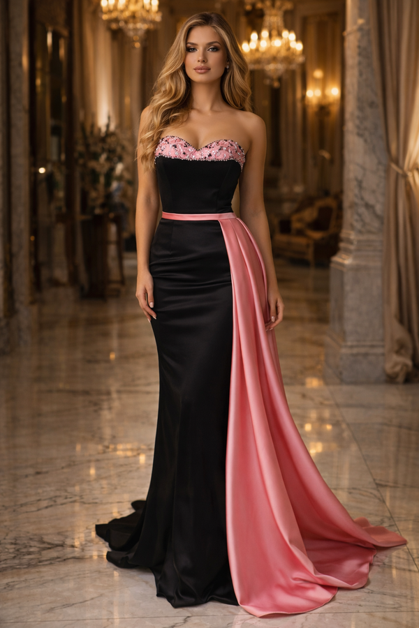 Fucsia Nocturna – Vestido Negro con Detalle Cristalizado