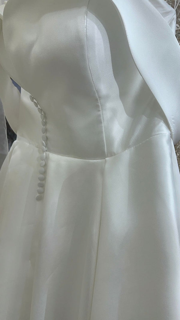 Vestido de novia linea A - Organza lizo off shoulder