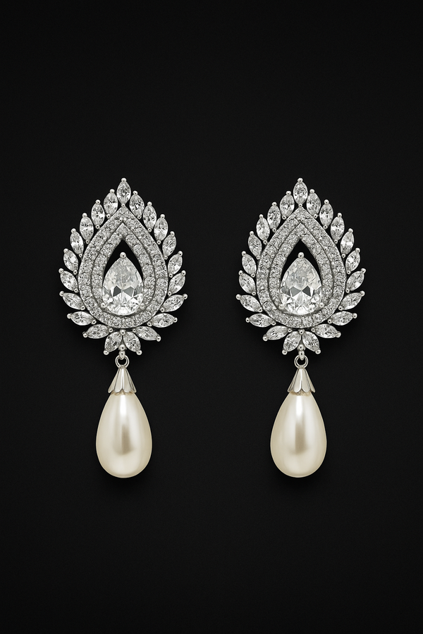 Aritos Plateados con Perla colgante