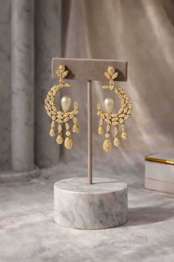 Pearl Half Moon Gold Earrings