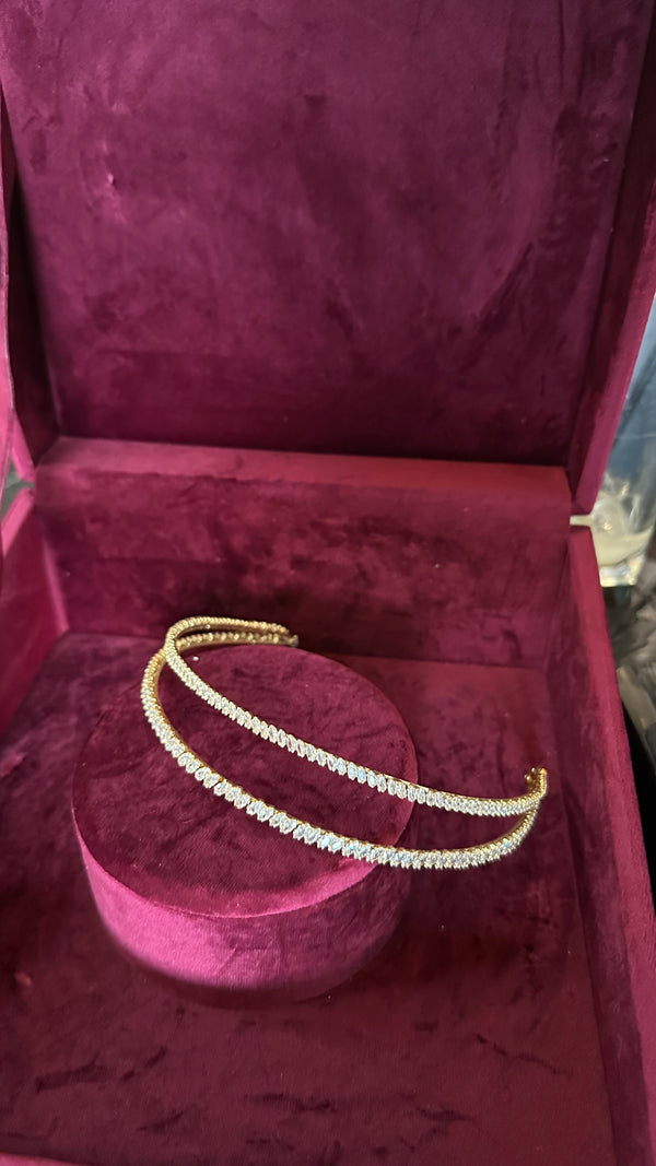 Diadema doble de zirconas/cristales fino