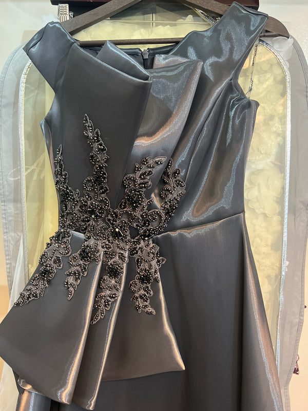 Midnight Glam: Dark Metallic Strapless A-Line Dress