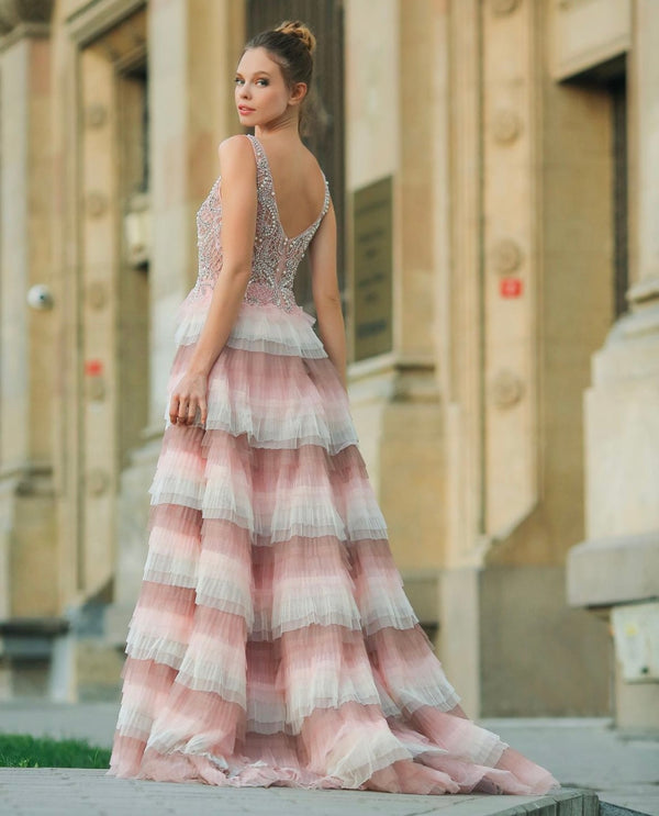 Pastel Dream: Chiffon Gown with Crystal Embellishments Dress