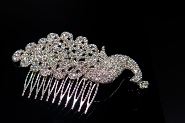 Tocado de cisne plateado de cristales