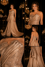 Camel brown strapless dress
