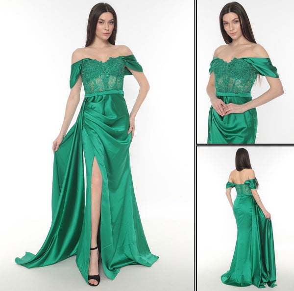 Emerald green corset laced dress
