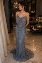 Azul Teal Strapless Pearled dress