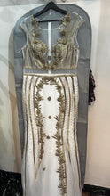 Golden Garden: White Dress with 3D Flowers and Gold Accents