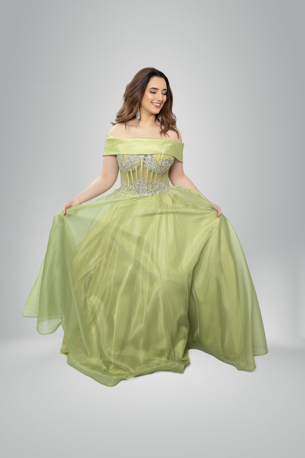 Luminous Lime Mermaid Dress: Enchanting Corseted Strapless