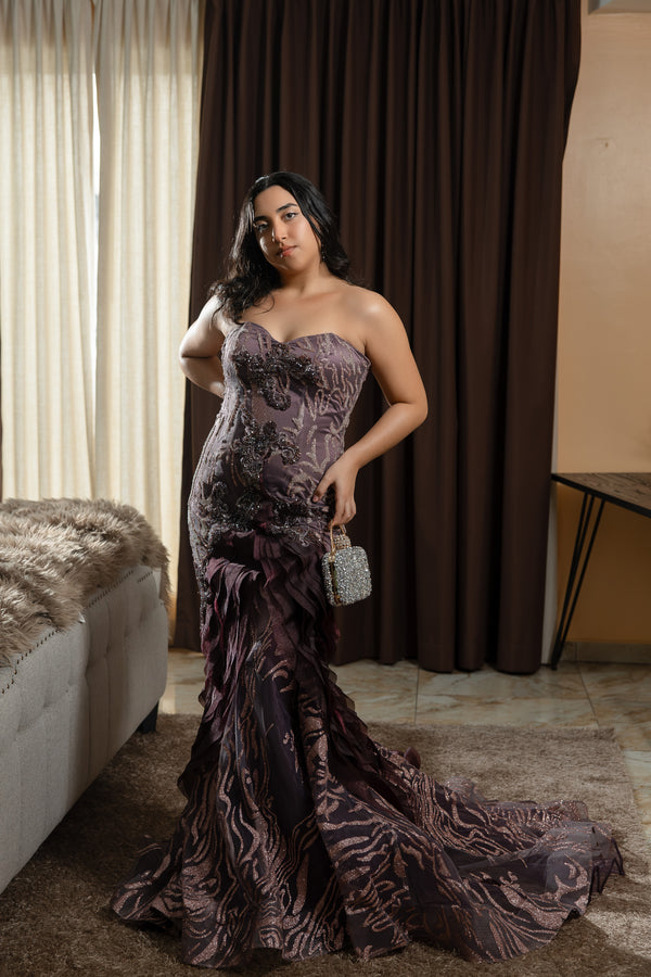 Mizmar aubergine strapless dress