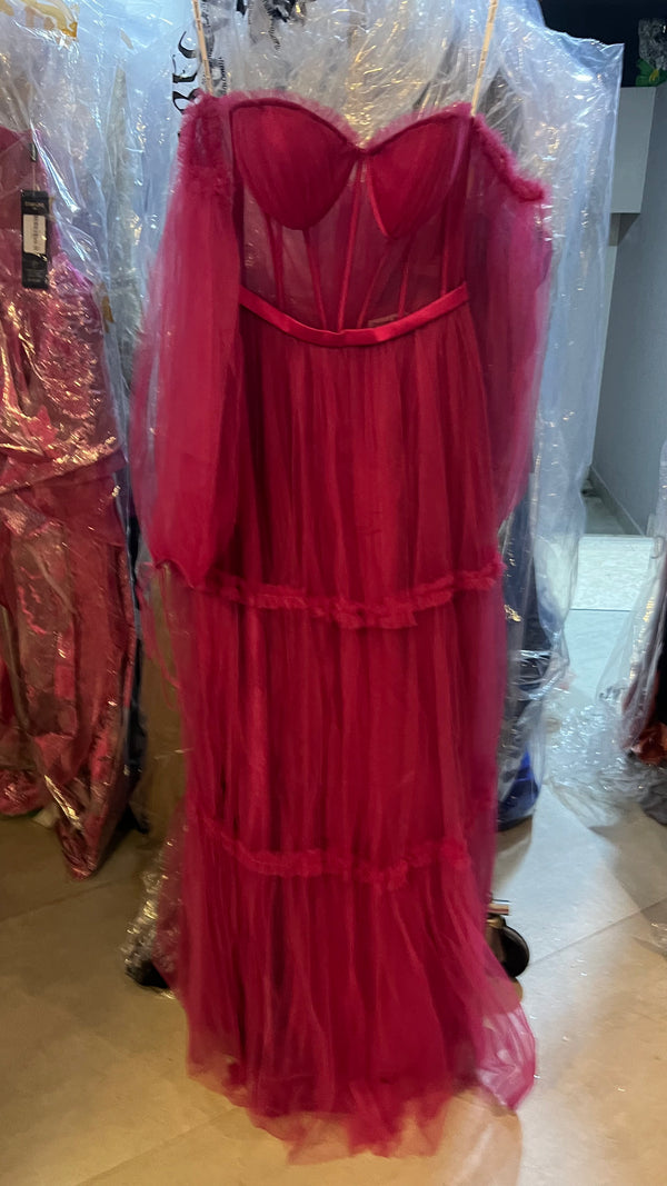 Sary fuscia strapless fluffy dress