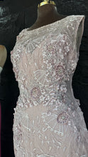 Whispering Rose Elegance: Vintage Pink Mermaid Dress with High Neck Lace