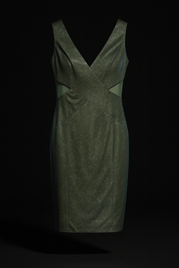 Emerald Sparkle: Short Glittering Dark Green V-neck Dress