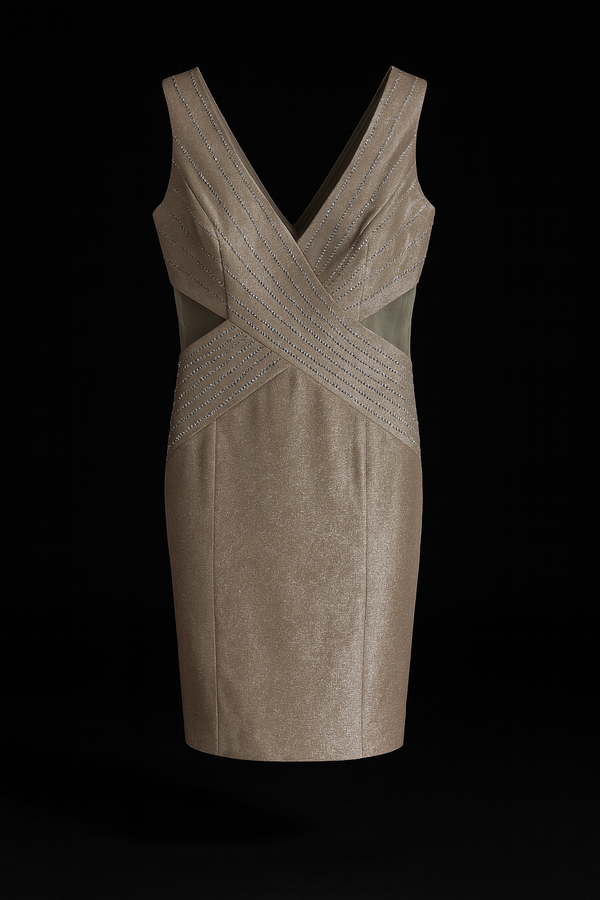 Shimmering Copper: Knee-length V-Neck Dress