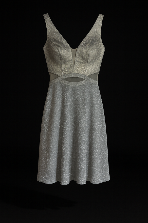 Golden V-Neck Top with Flowy Silver Skirt Dress