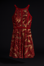 Fiery Sequin Halter Mini Dress in Beige and Red