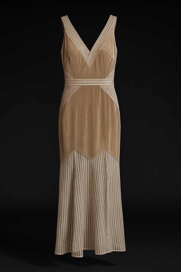 Creamy Mocha: Long Velvet Dress in Light Brown