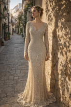 Creme goddess V-neck longsleeve beige dress
