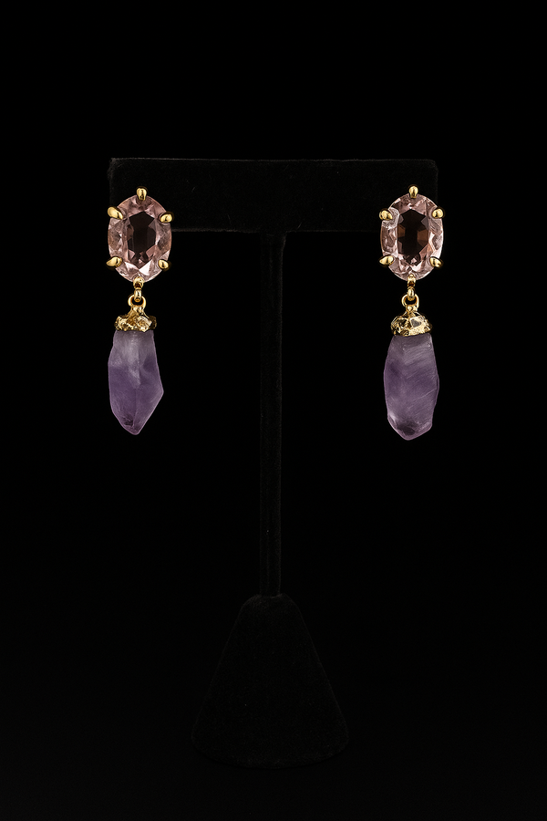 Aretes morados largos de piedra