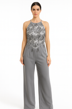 Glimmering Grey Jumpsuit with Beaded Embellishment