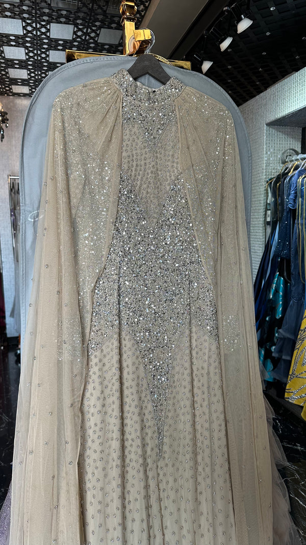 Fashem Nudey caped dress
