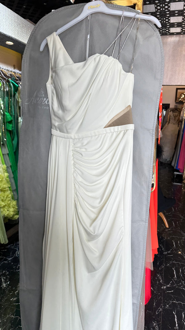 One Shoulder Draped White Dress
