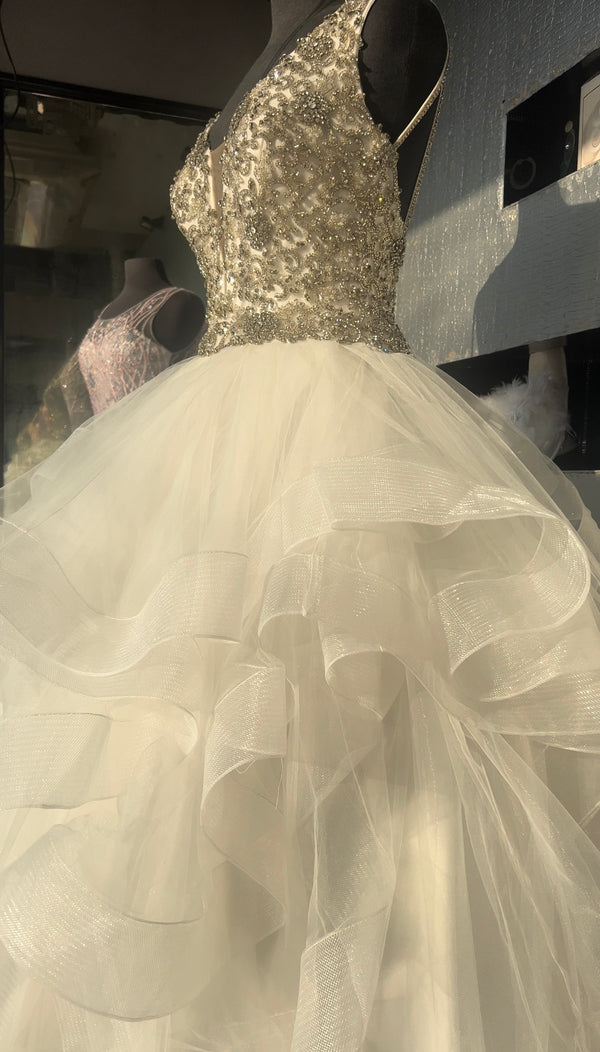 Whimsical Wonder: White Ruffle Dress with Multi-layered Cascading Design