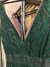 Emerald Elegance: Dark Green Long Dress with Green Bead Floral Designs