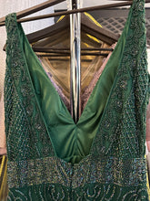 Emerald Elegance: Dark Green Long Dress with Green Bead Floral Designs