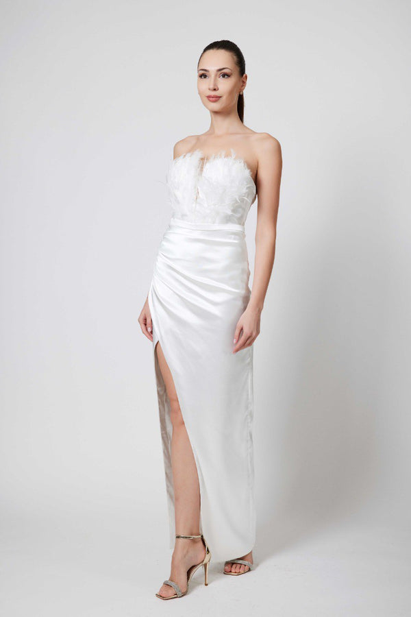 Ashley strapless feathered dress