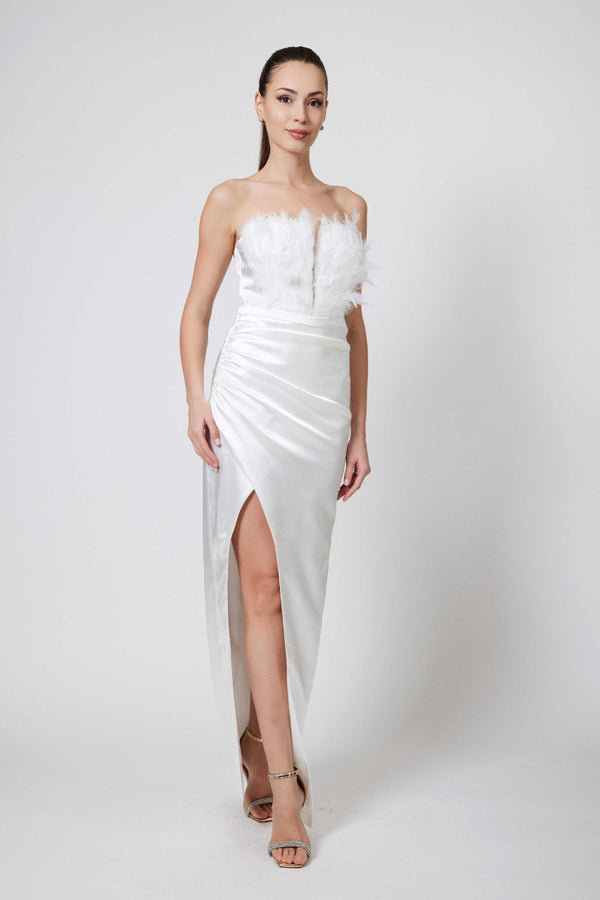 Ashley strapless feathered dress