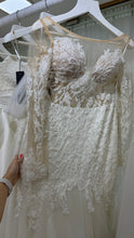 Vestido sirena manga larga aplicaciones/brillo + falda desmontable