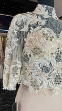 Creamy Elegance: Lace Set (Top and Skirt) with Appliques & Turtle Neck