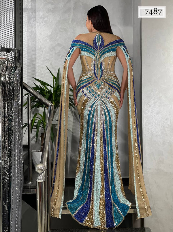 Salama Blue tones long sleeve dress