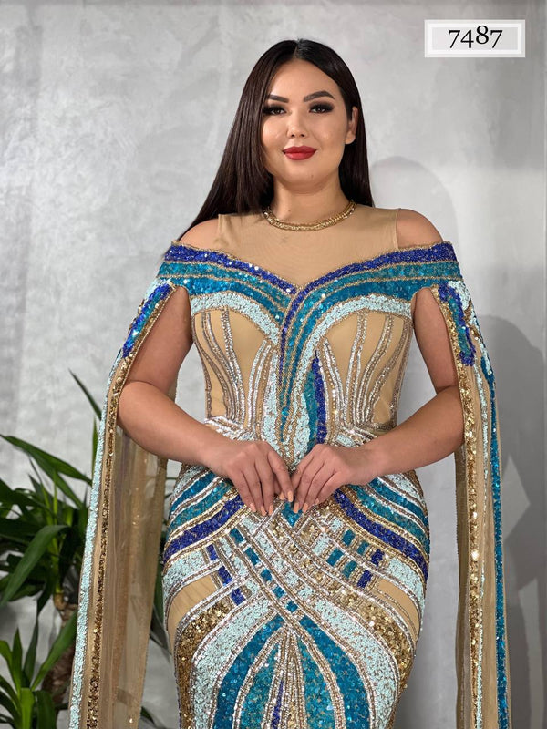 Salama Blue tones long sleeve dress