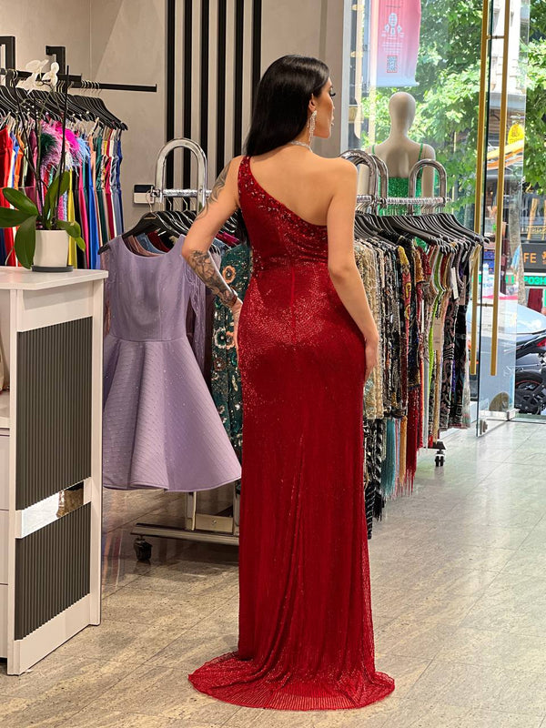 Yasmin one-shoulder embroidered dress