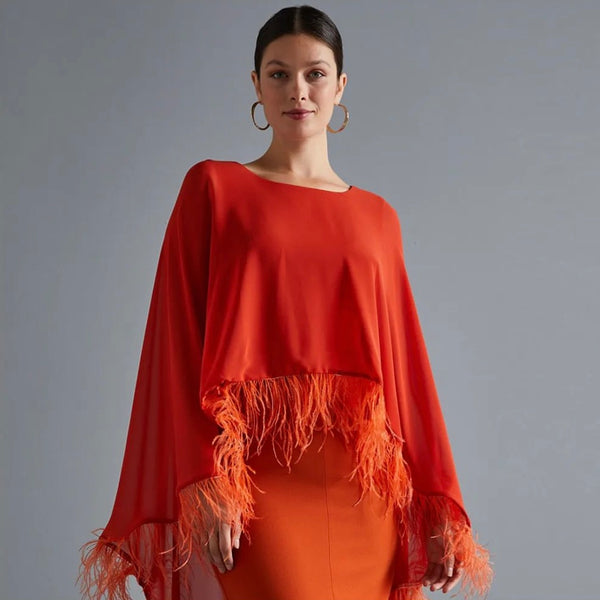 Sophistication feathered dress with cape