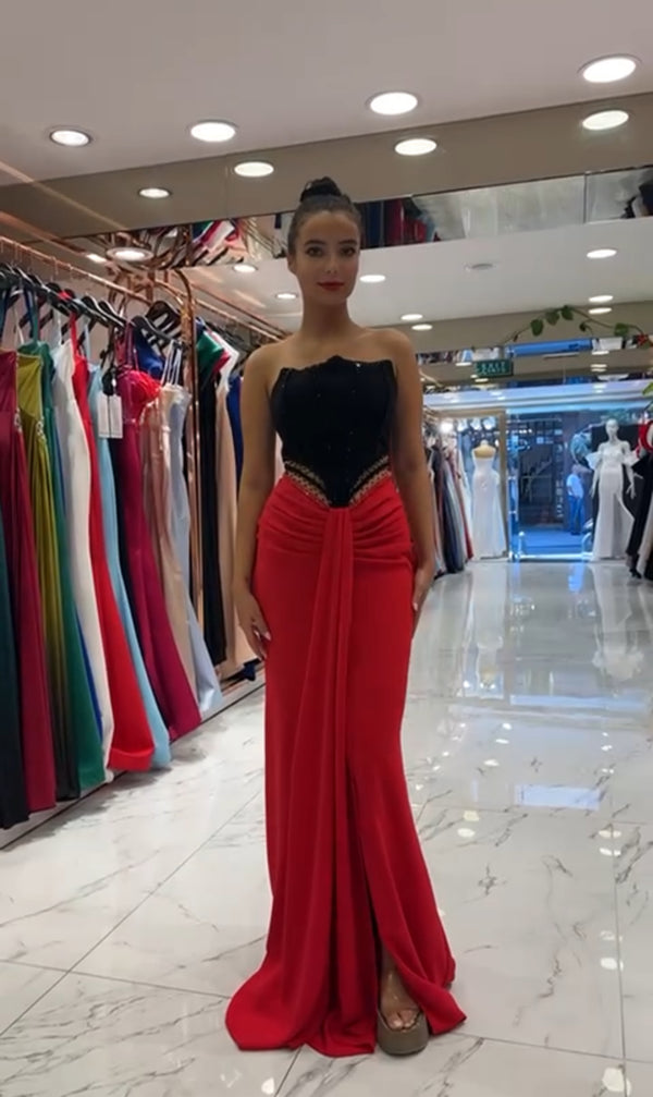 Crimson Majesty strapless dress