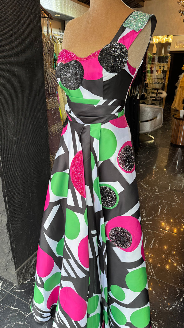 Tricolor polka dot A-line dress