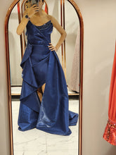 Deep blue strapless dress