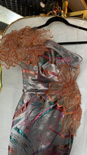 Gray-orange multicolor brocade dress