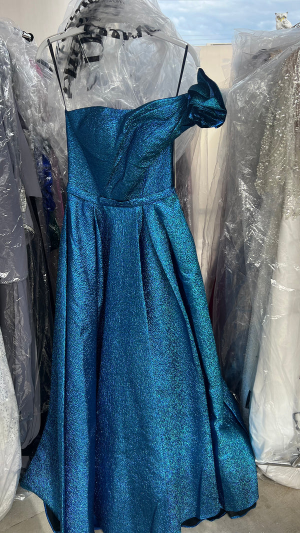 Silah teal blue metallic A line dress
