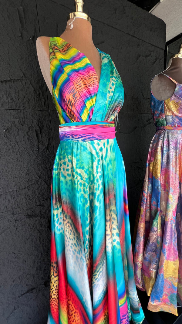 Rainbowy cheetah print empirestyle dress