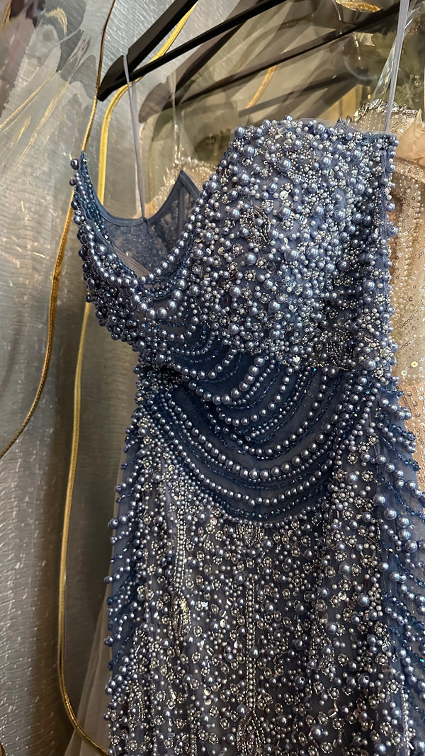 Azul Teal Strapless Pearled dress