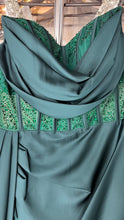 Emerald Enigma: Strapless Draped Corset Gown
