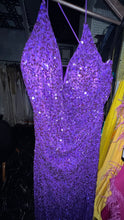 Lavender Glamour: Sequined Long Dress with Back Corset and High Leg Slit