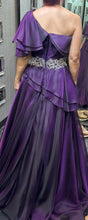 Amethyst Elegance: One-Shoulder Long Dress with Silver Crystal Waist