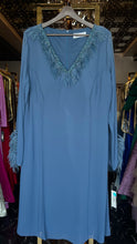 Vintage Blue Feathered Mini Dress with Long Sleeves